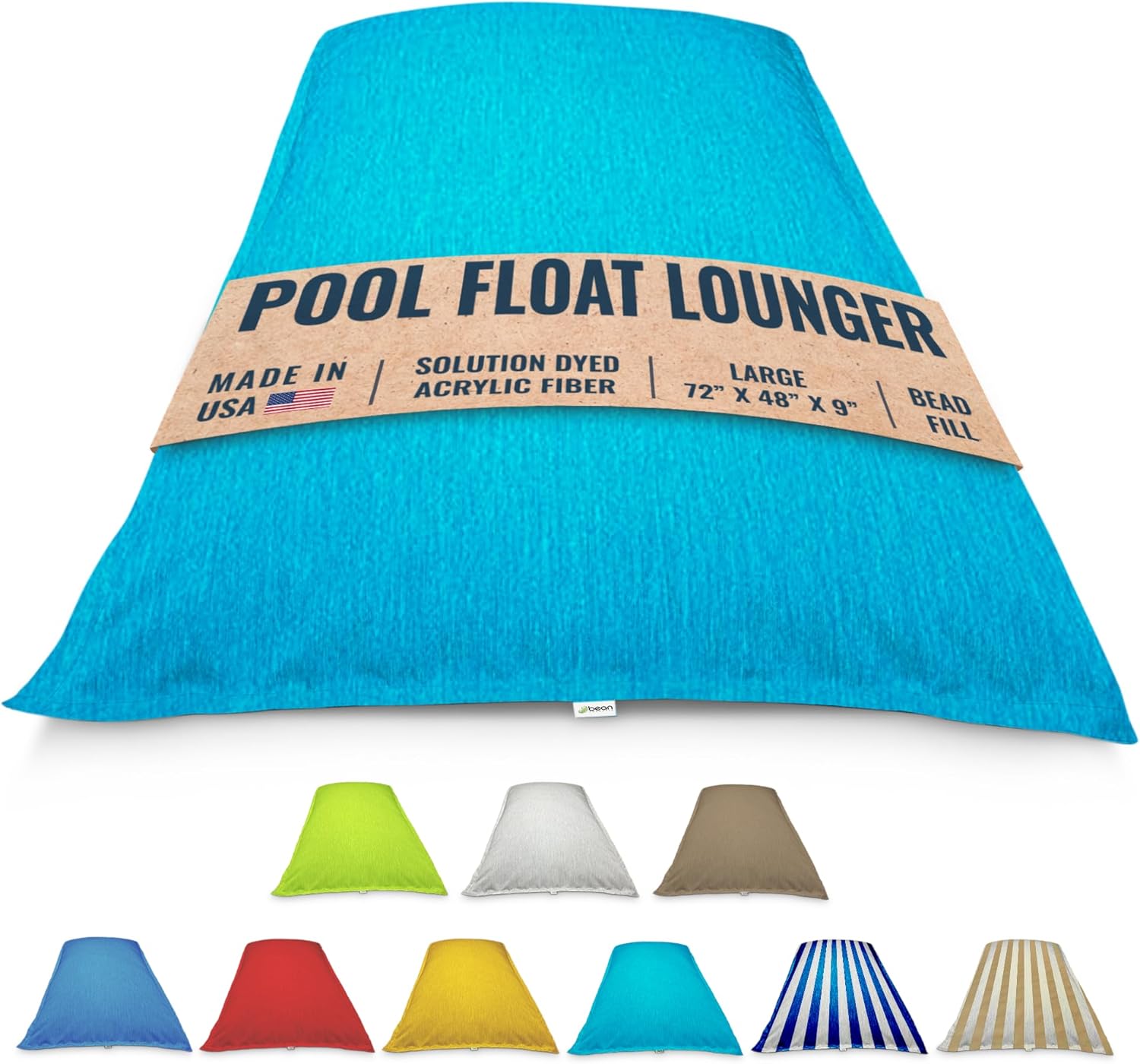 Pool Float Lounger - Bead Fill, Fade & Water Proof Fabric - Large 72 x 48 x 9 Improved Drain Design for Summer Fun, Swimming, Lounging, Relaxing, Water or Land, Made in USA
