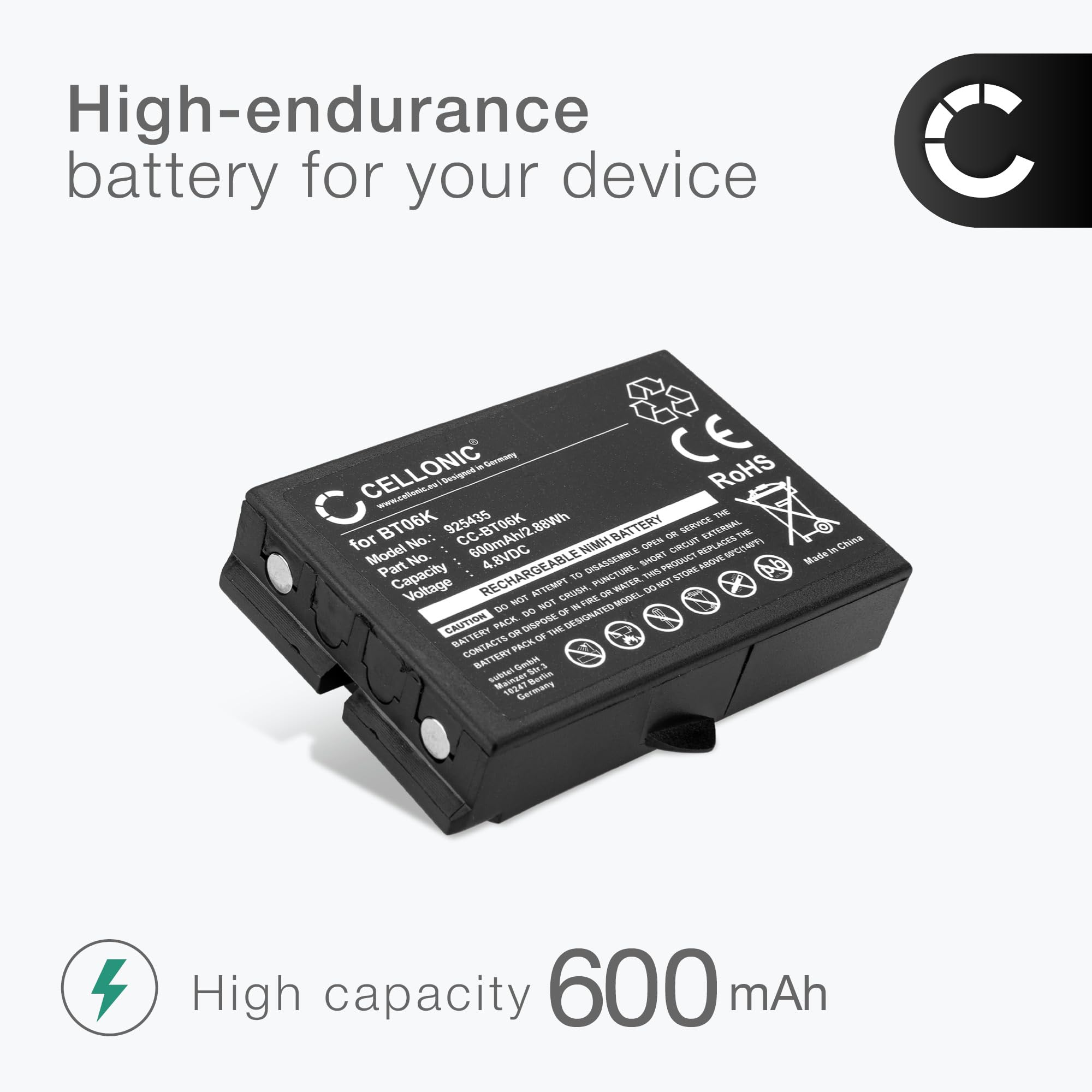 CELLONIC 2X Akku kompatibel mit Ikusi ATEX transmitters, Rad-TF | 2x, (600mAh-4.8V-NiMH), Fernbedienung Akku, für Ikusi ATEX transmitters, RAD-TS, T71, T70-2, RAD-TF transmitters