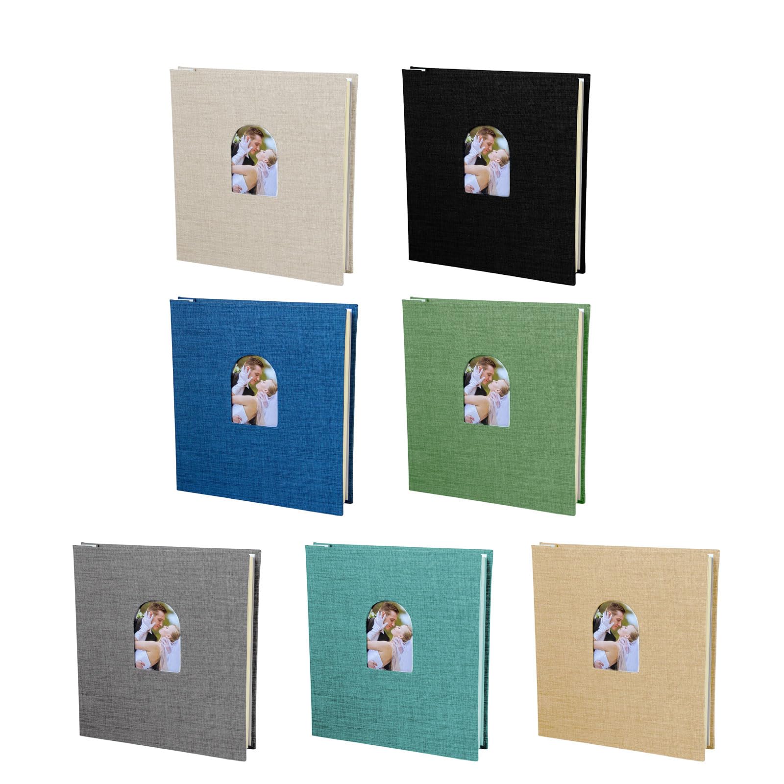 Álbum de fotos con ventana arqueada con 40 bolsillos, páginas de cartón grueso, carcasa de lino, área de escritura para cámaras instantáneas, álbum de fotos de lino protector con espacio para escribir