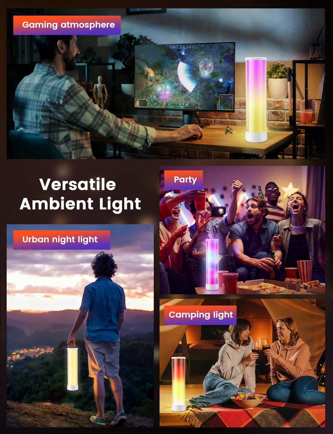 PAIRIER Lampada da Tavolo LED Intelligente Ricaricabile 4000 mAh | Telecomando e APP, 16 Milioni di Colori, Timer e Modalità Musica, Lampada da Comodino Decorativa per Camera da Letto