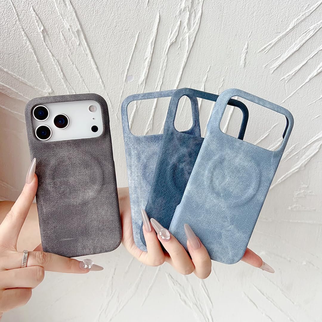 Etui magnetyczne z jeansu, odporne na wstrząsy, chłodzące, bezramkowe, do iPhone'a 17 Pro, jasnoniebieskie
