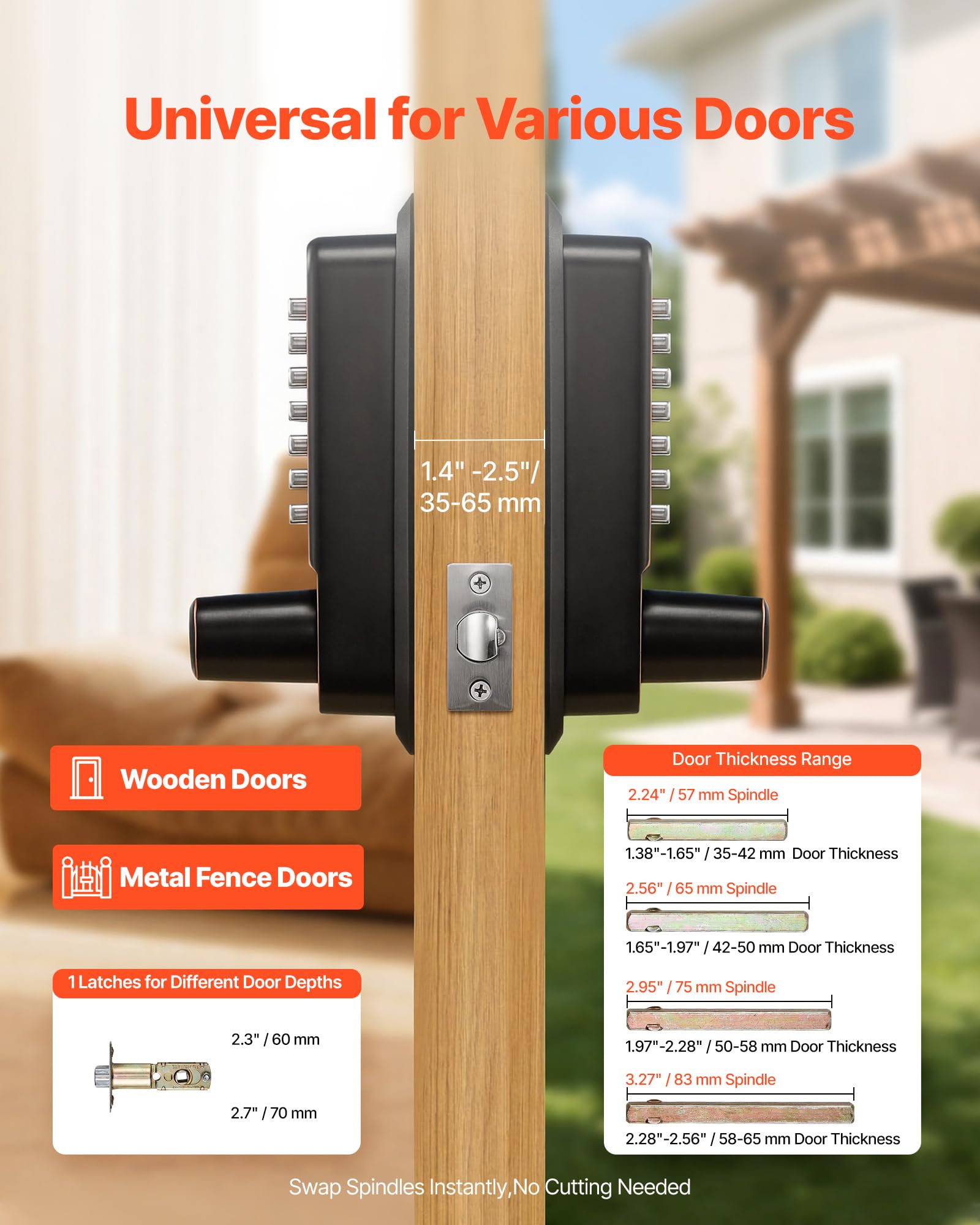 VEVOR Mechanisches Codeschloss mit Doppelseitigem Tastenschloss (4- bis 7-stelliger Code), Schlüsselloses Türschloss mit Griff & Automatischer Verriegelung, für Haustüren Garagen, Ölgebronzefarben