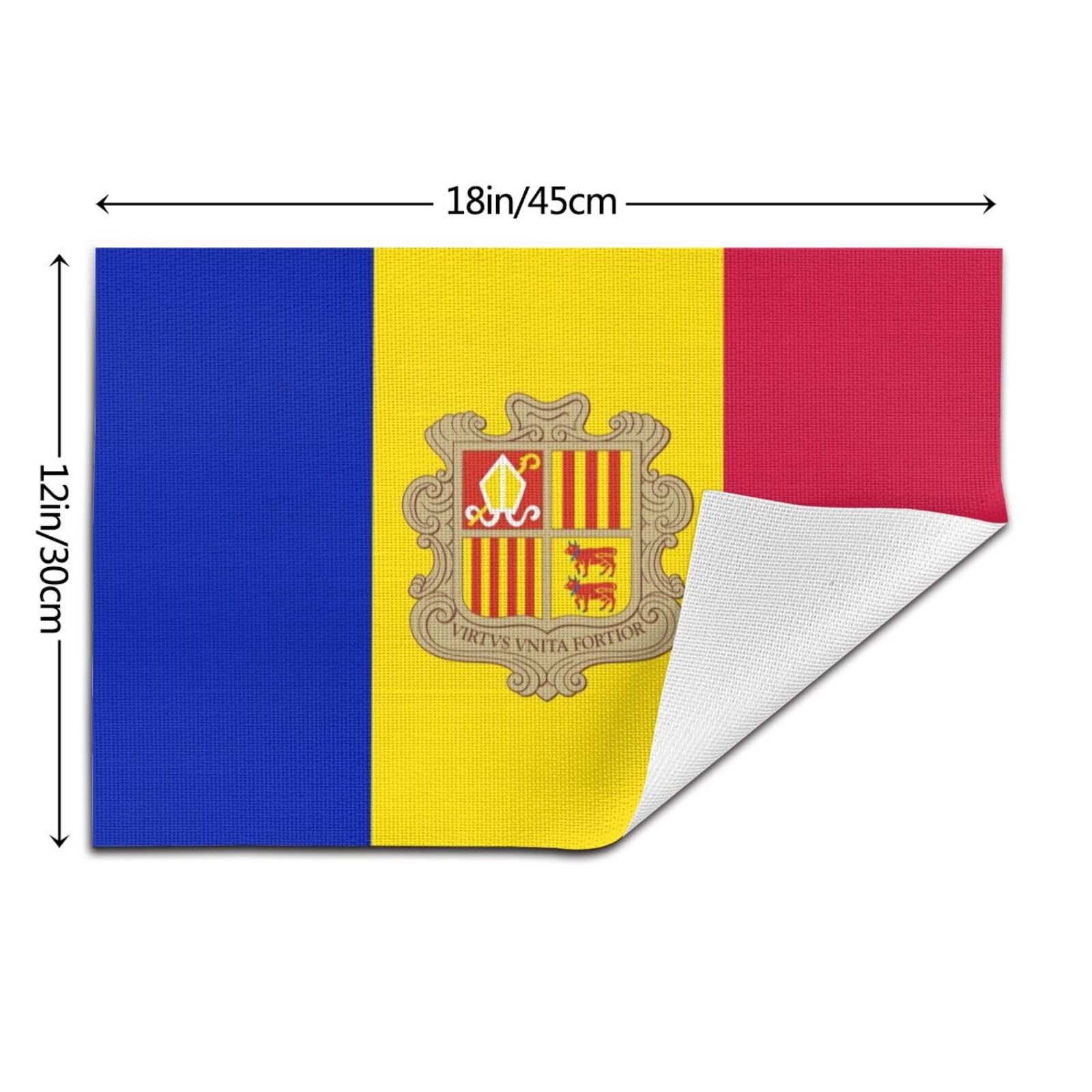 Juego De 10 Manteles Individuales De PVC Lavables Resistentes Al Calor Y Antideslizantes con Estampado De La Bandera De Andorra para Cocina Comedor Y Restaurante (45X30Cm)