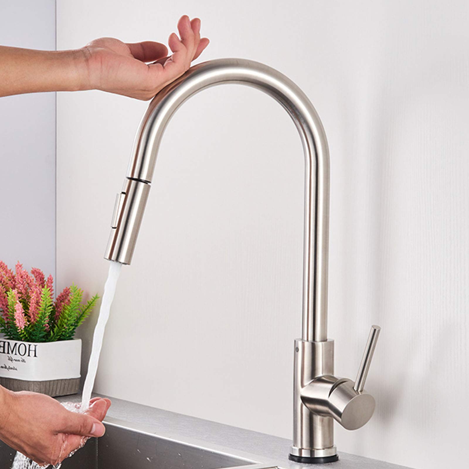 MXXQRHF Touch Kitchen Faucets with Pull Down Sprayer, Touch Activated Kitchen Sink Faucet, Single Handle Sensor Sink Faucets for Kitchen,Brushed Nickel