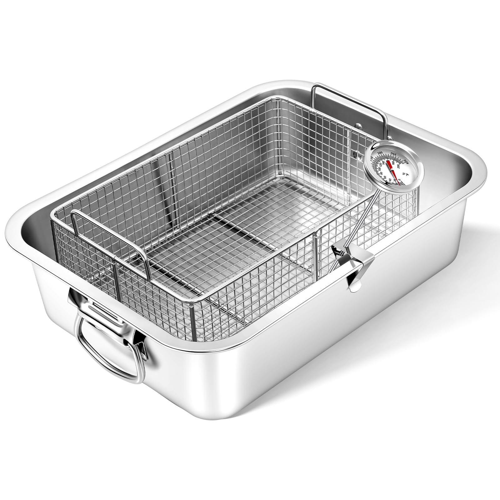 Freidora de maíz para perros de 10 cuartos de galón, de acero inoxidable, con cesta, sartén profunda de pollo con termómetro de aceite para cocinar papas fritas y pescado