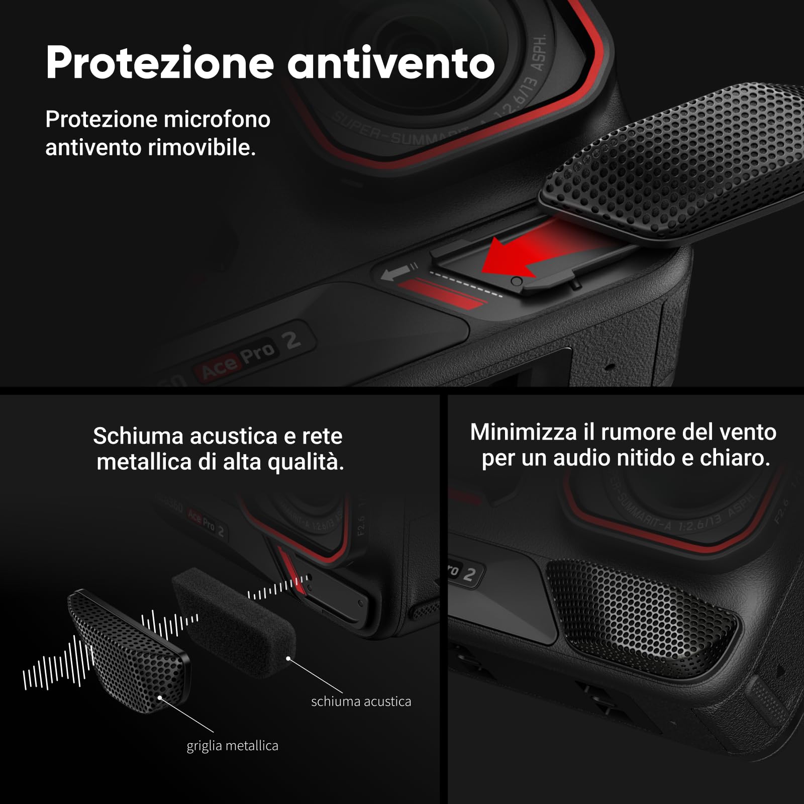 Insta360 Ace Pro 2 Pack Moto - Action Cam Impermeabile in 8K co-ingegnerizzata con Leica, sensore 1/1.3", doppio chip IA, superba in bassa luce, audio superiore.