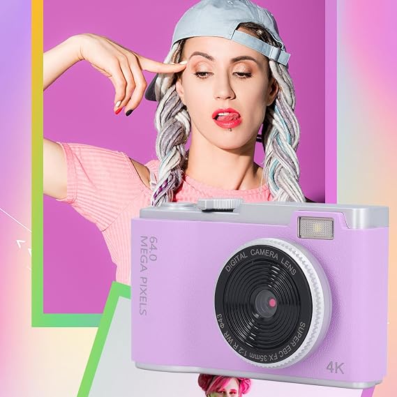 Digital Camera, 48MP 1080P Retro Digital Camera, 16x Zoom Anti-Shake Digital Camera, Compact Travel Camera Purple