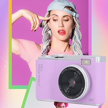 Digital Camera, 48MP 1080P Retro Digital Camera, 16x Zoom Anti-Shake Digital Camera, Compact Travel Camera Purple