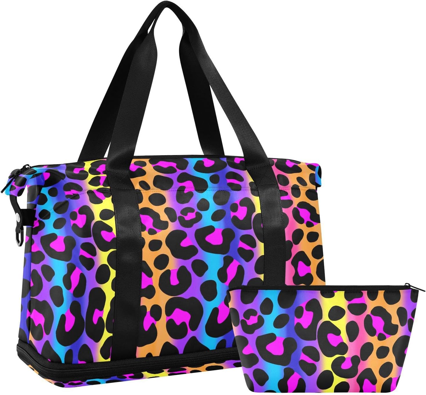 Skull Weekender for Women, Gym Sports Duffle With Flowers, Travel Tote With Toiletry Bag, Shoes Compartment, Dry/Wet Separation Swim Bag