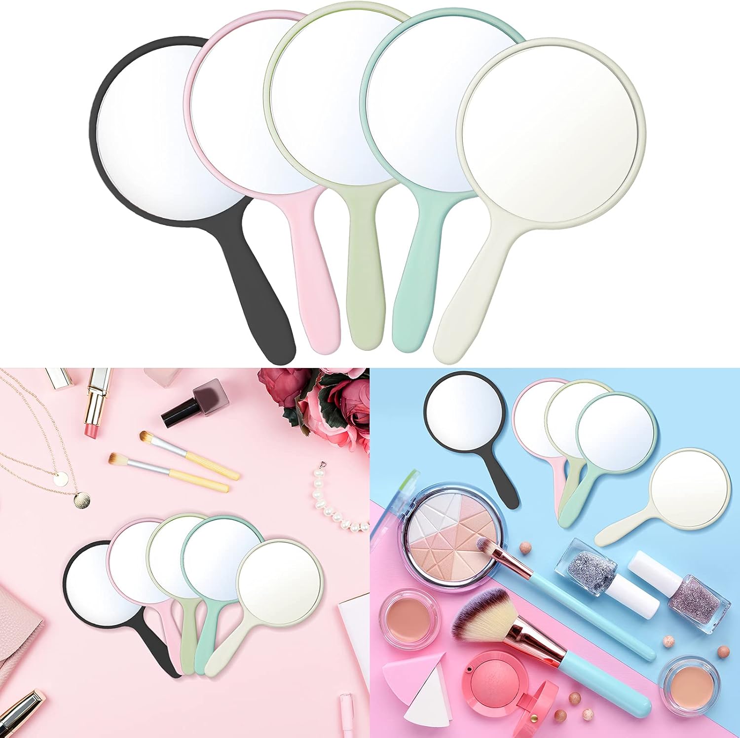25 Pieces Handheld Hand Mirror Small Mirror Compact Portable Round Mirror Travel Makeup Mirror for Women Girls Travel Camping Daily Use, 5 Colors: Kitchen & Dining