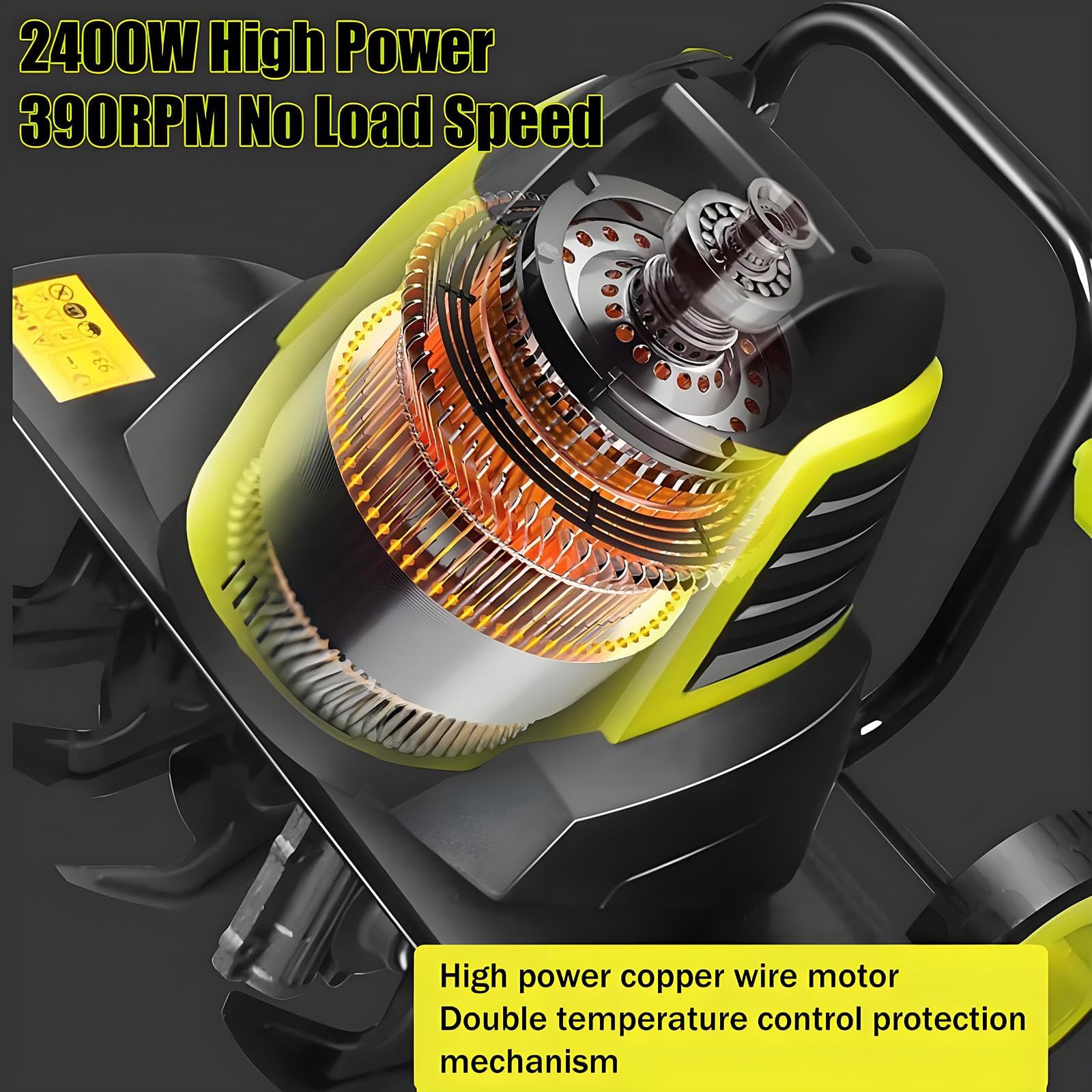 Elektryczny kultywator kultywatora 2400 W, 3 wymienne ostrza, szerokość 45 cm, głębokość 22 cm, 2 kółka – rotavator ogrodowy do przydziału trawnika na podwórko