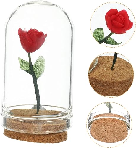 Miniatura 6 de Toyvian 4 piezas de mini botas falsas en miniatura, plantas artificiales, plantas en miniatura, cúpula de cristal Cloche, pequeña rosa de flores,