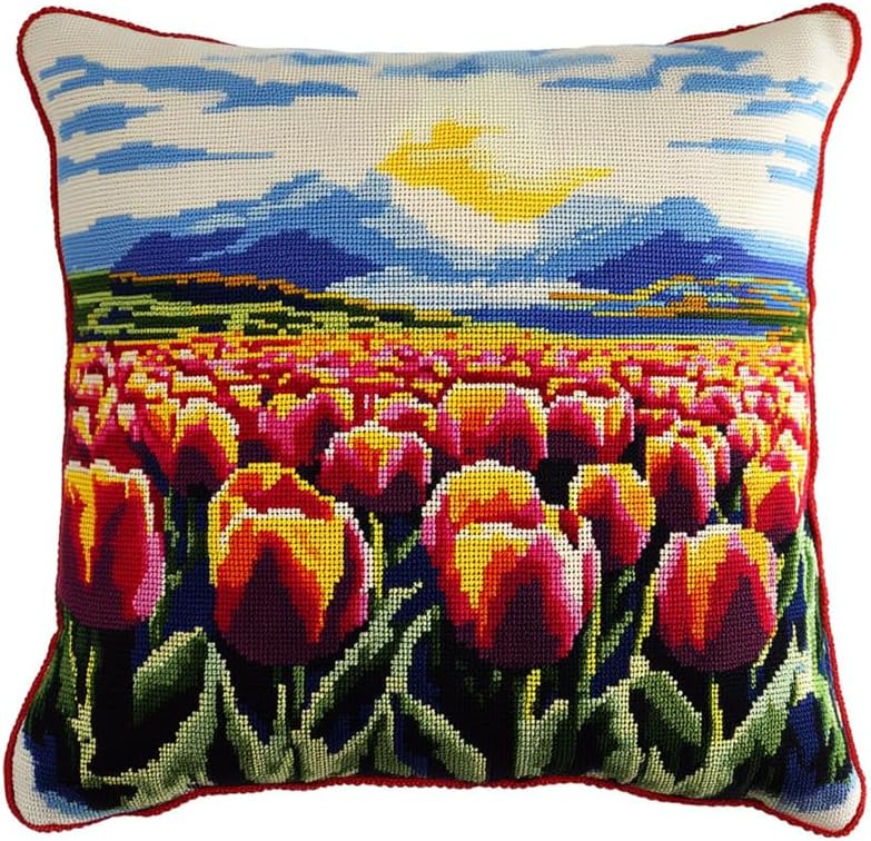 Walluminati Needlepoint Pillow Kit, Bird on a Branch Stamped Cross Stitch Pillow Kits Embroidery Pillowcase 11CT Counted Needlepoint Handmade Cushion Cover for Home Decor 18x18inch