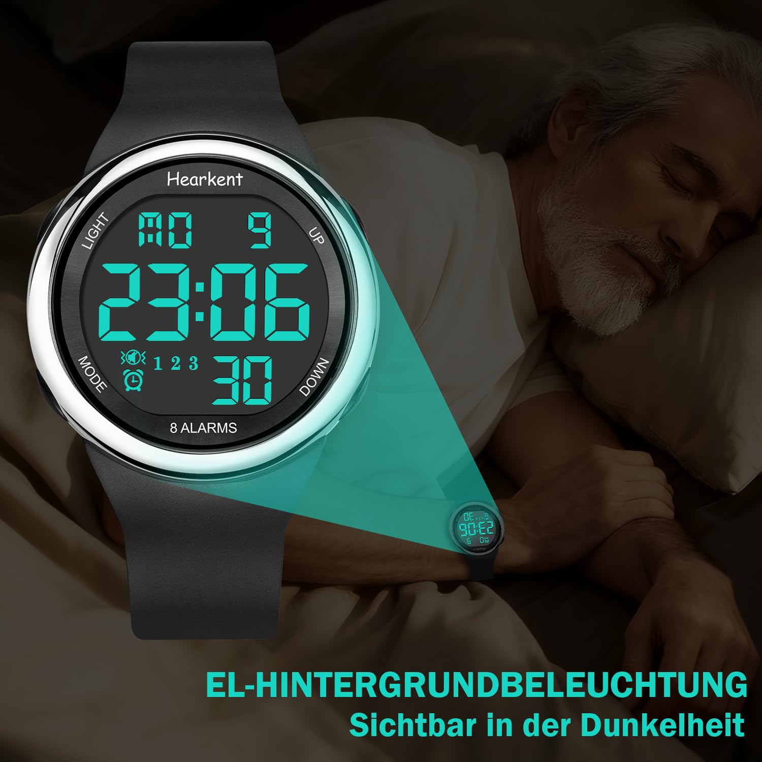 Hearkent Vibrationsalarm Uhr-mit bis zu 8 Alarme/Vibrationserinnerungen | Digitalarmbanduhr-Hintergrundbeleuchtung,Wasserdicht,Vibrationsuhr Medikamenten Uhren für Senioren/Sehbehinderte-2105-8a