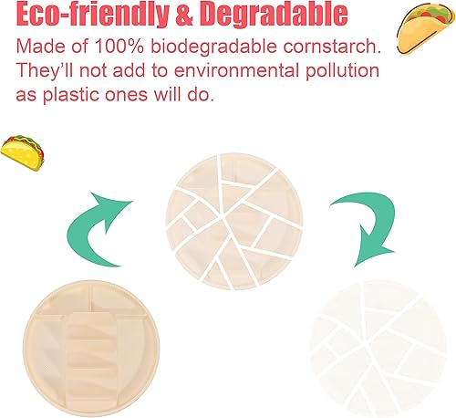 Miniatura 3 de Platos desechables grandes para tacos con lados de inmersión, paquete de 40, soporte de tacos biodegradable, tamaño grande para tortilla suave y
