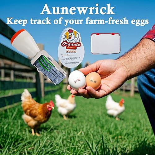 Miniatura 3 de Kit de datador de huevos, 1 sello de fecha (Mes y día), 1 tinta roja resistente a la decoloración, 50 instrucciones de huevos frescos de granja