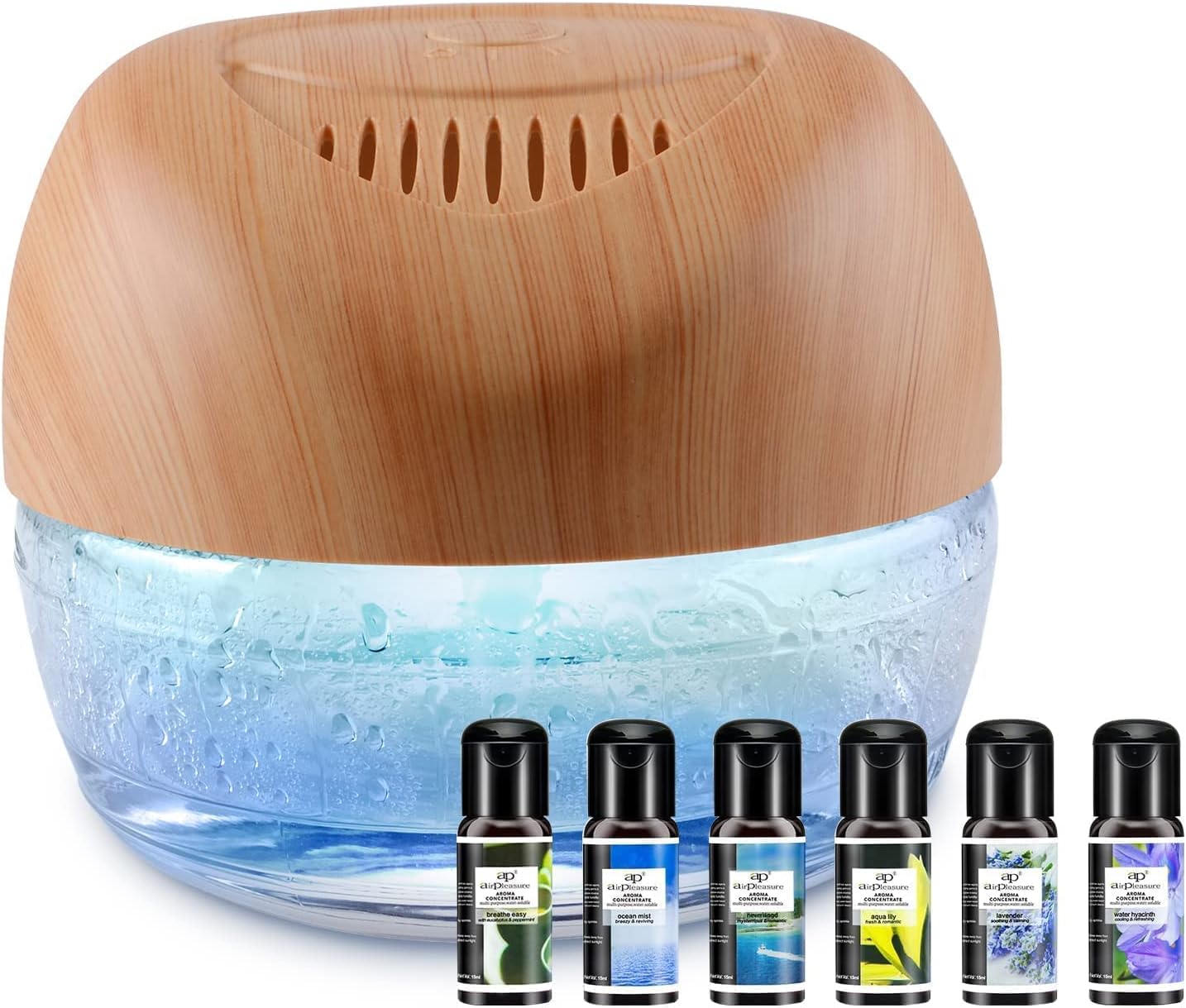 Water-Based Purifier Air Washer, Revitalizer with 7 Color lights- Plus Lavender, Aqua Lily, Breathe Easy, Ocean Mist, Neverland, Water Hyacinth, 15ml Each