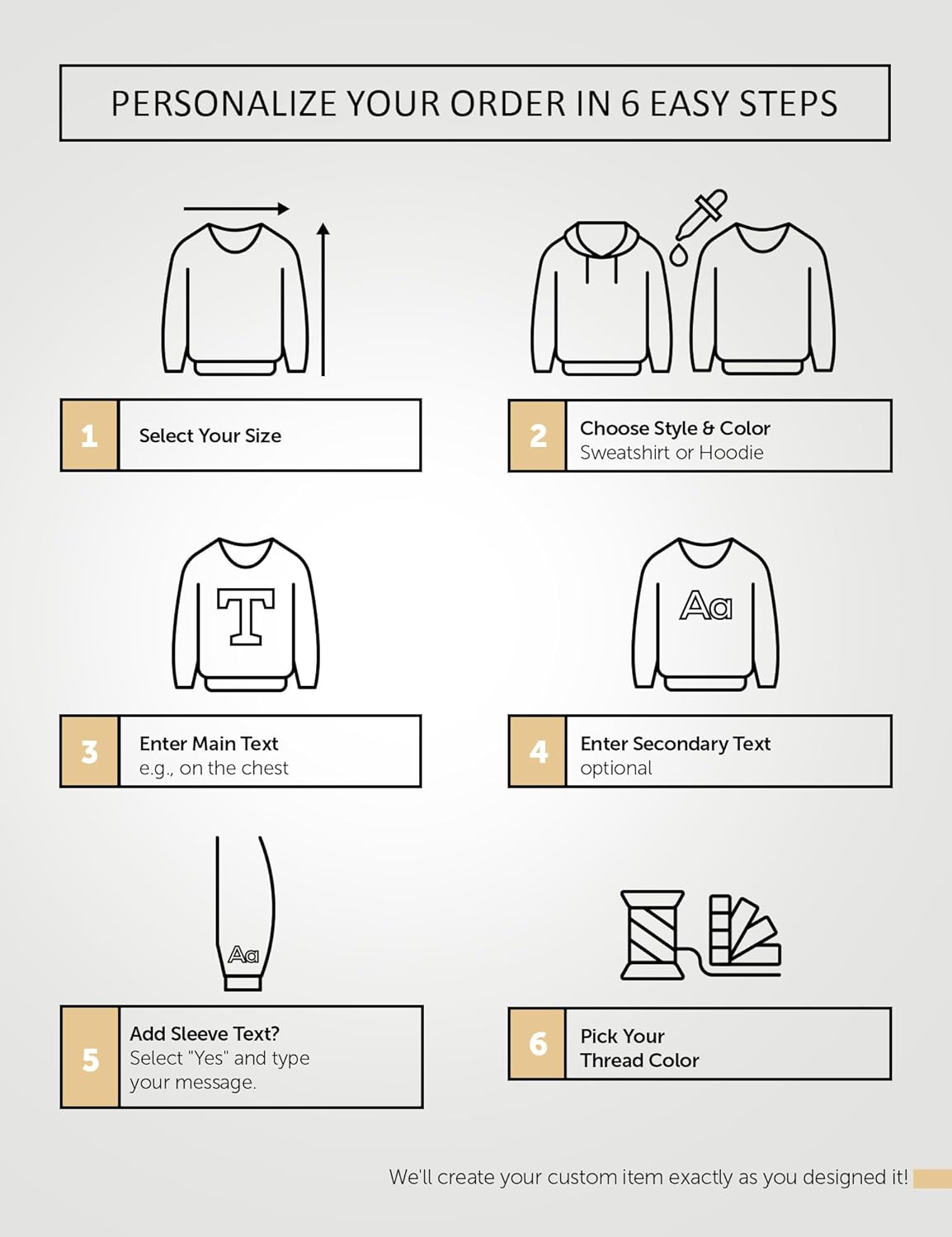 Custom Embroidered Sweatshirts & Hoodies – Design Your Own Hoodie -Personalized Sweatshirt for Everyone - Add Text on Sleeve for Christmas, Mother's Day Tan/Gold - Image 5