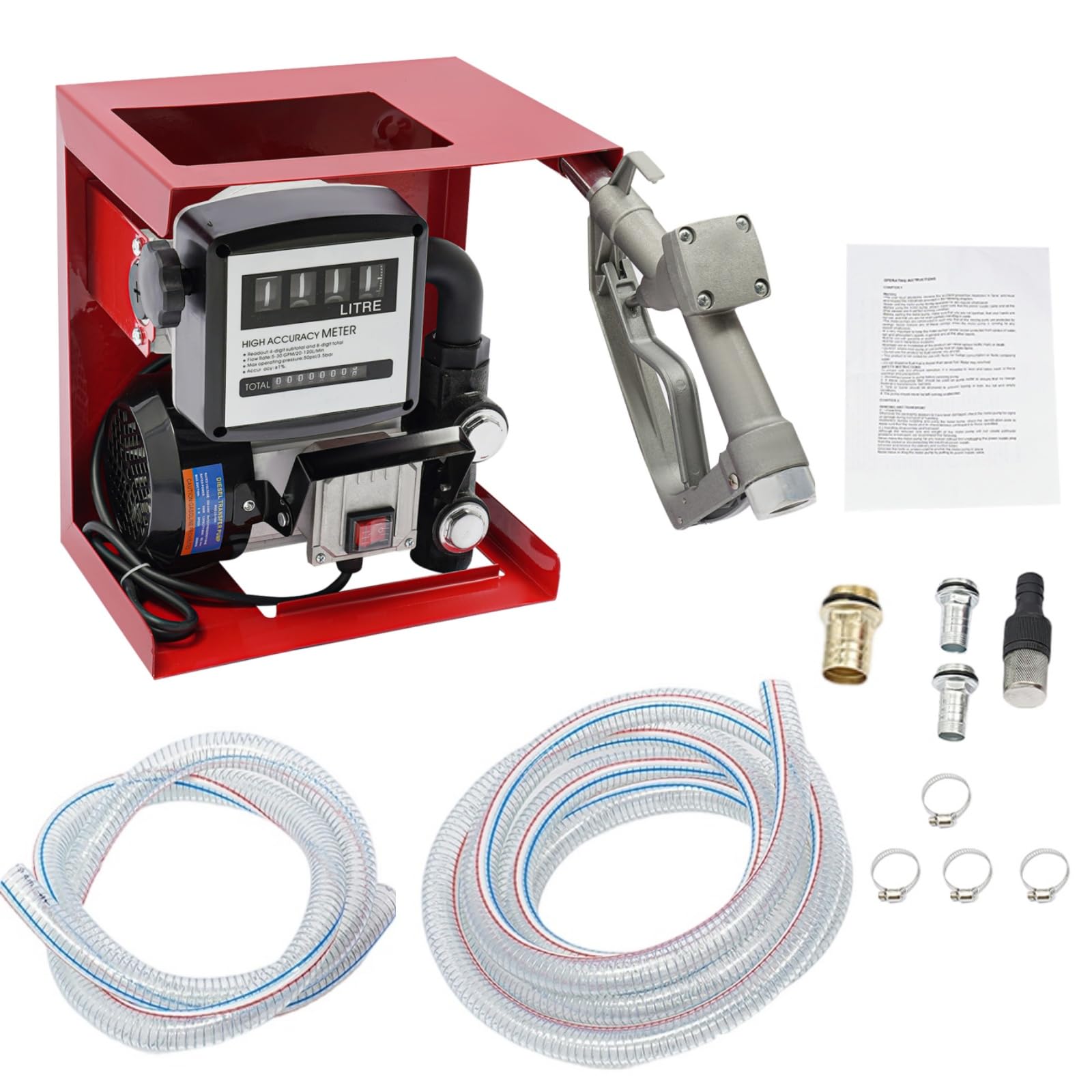 Dieselpumpe 230V Selbstansaugend Kraftstoffpumpe, 550W Selbstansaugend Dieselpumpe, 60L/min Professionelle Ölpumpe mit Manuelle Ölpistole, Zählwerk, 4+2M Schlauch - EU Stock