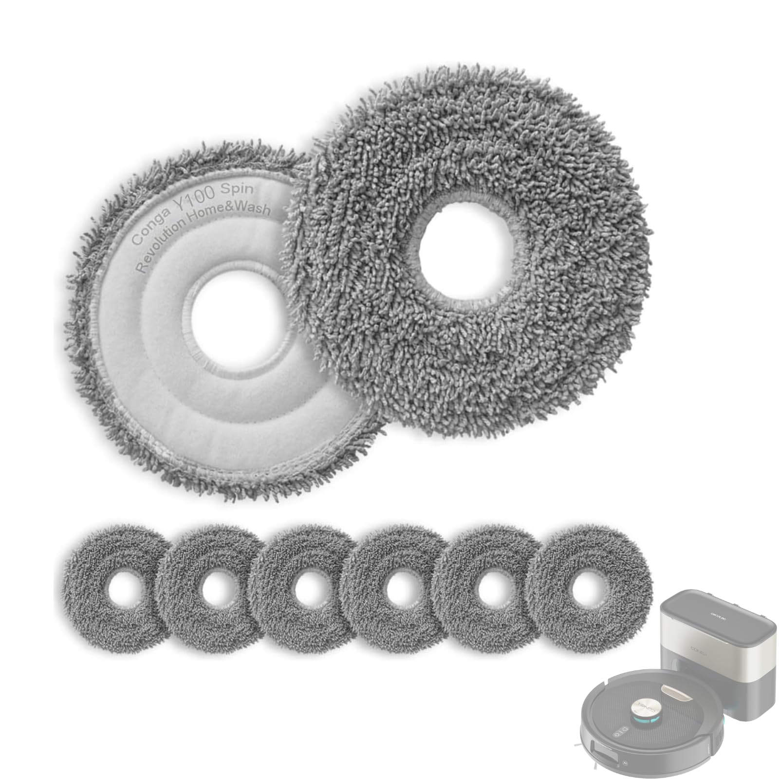 Roboparts® Recambios compatibles con Cecotec Conga Conga Y100 Spin AI. Repuesto para Base de Vaciado Robot Aspirador: 6 Mopas de Fregado