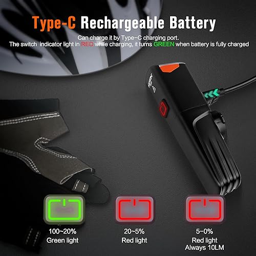 Miniatura 4 de Nicron Luces de bicicleta, 720 lúmenes, faro de bicicleta de 5 modos recargable por USB, luz de bicicleta súper brillante, luces de bicicleta para