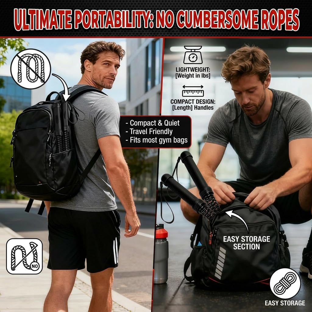 Cuerdas de batalla portátiles sin cuerda con pesos ajustables para gimnasio en casa, equipo de entrenamiento inalámbrico para HIIT, bolsa de almacenamiento de entrenamiento de bajo impacto, guantes