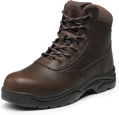 NORTIV 8 Botas de trabajo con punta de acero para hombre, botas transpirables de seguridad al tobillo industrial y de construcción