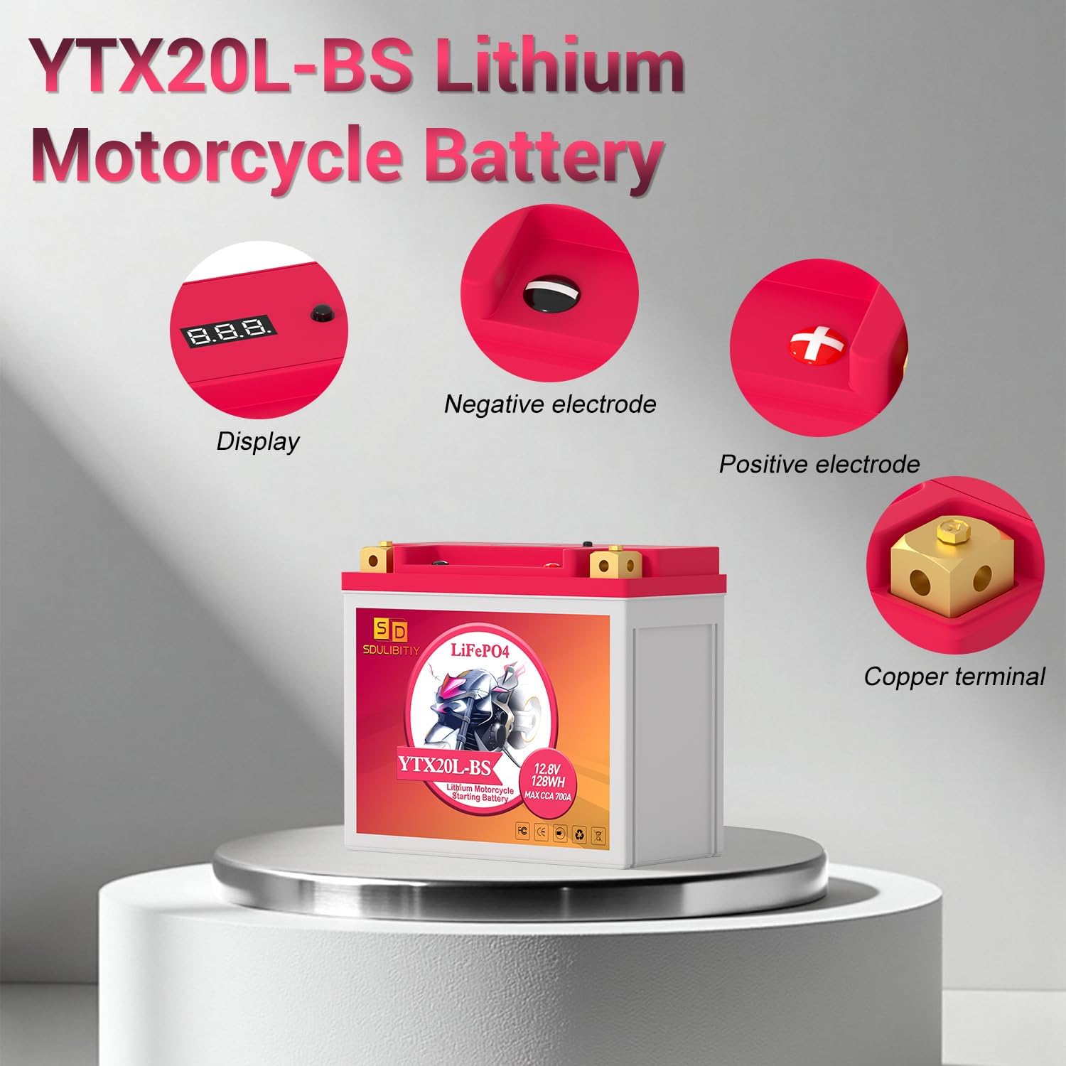 Lithium Motorcycle Battery LiFePO4 YTX20L-BS 12.8V 10Ah 700CCA For Motorcycle Compatible ATV, UTV, Jet Ski, 4 wheeler, Scooter, PWC, Seadoo, Polaris