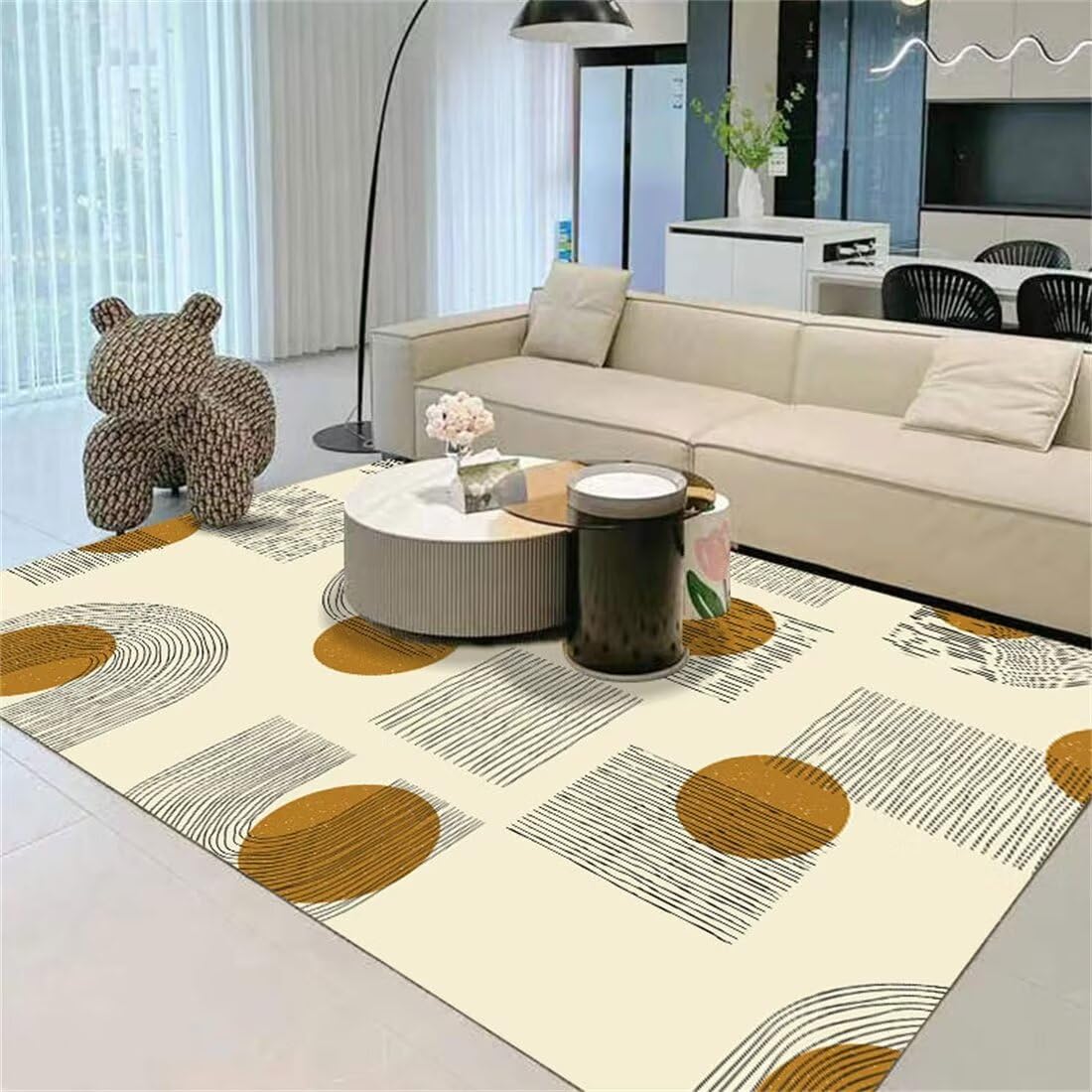 Tapis de salon design moderne combiné rond et lignes 180X260
