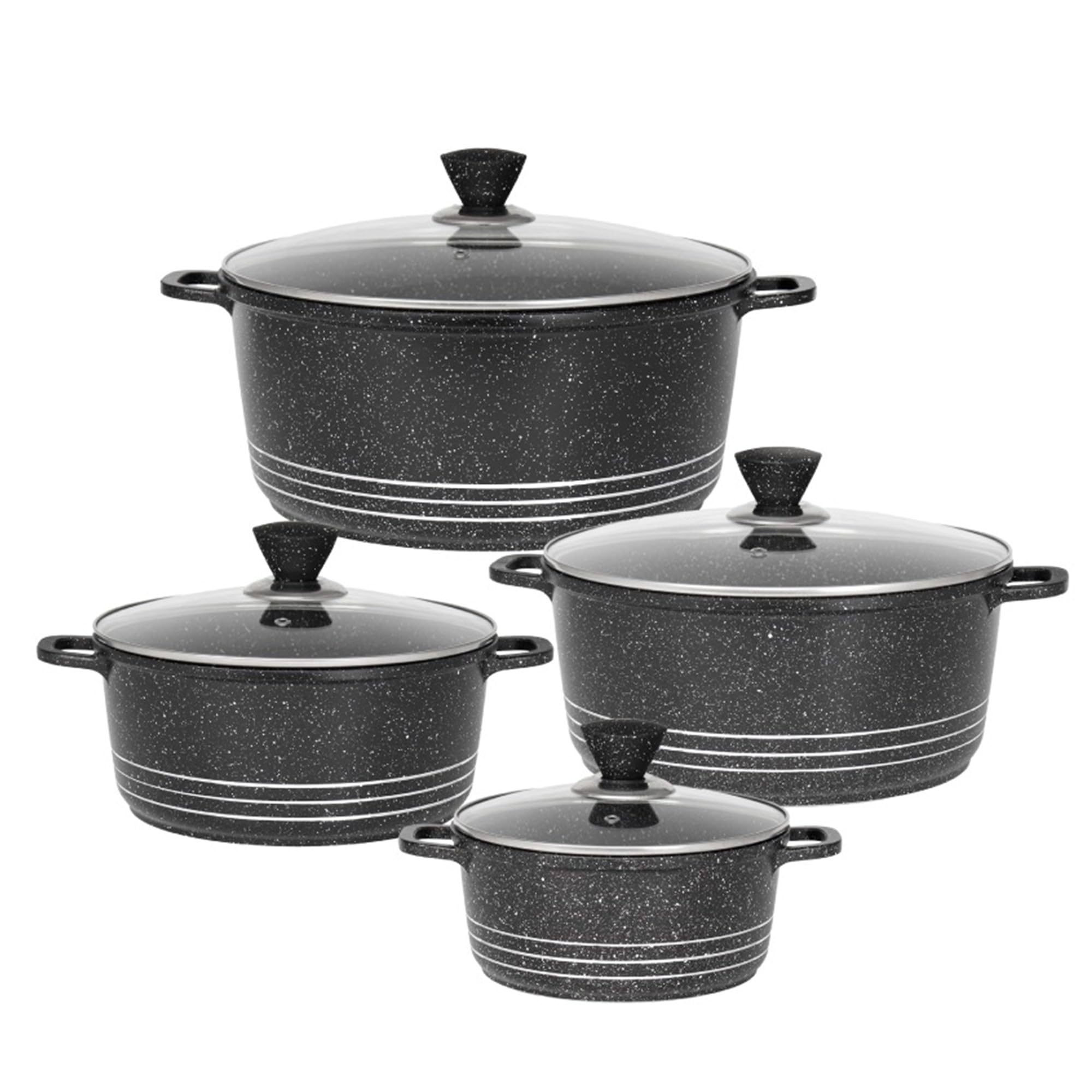 GRACE KITCHEN Cookware - 4Pc Die Cast Aluminium Non Stick Casserole Pots with Lids – Induction Stockpot Set for All Hobs – Tempered Glass Lids with Steam Vent — image 1