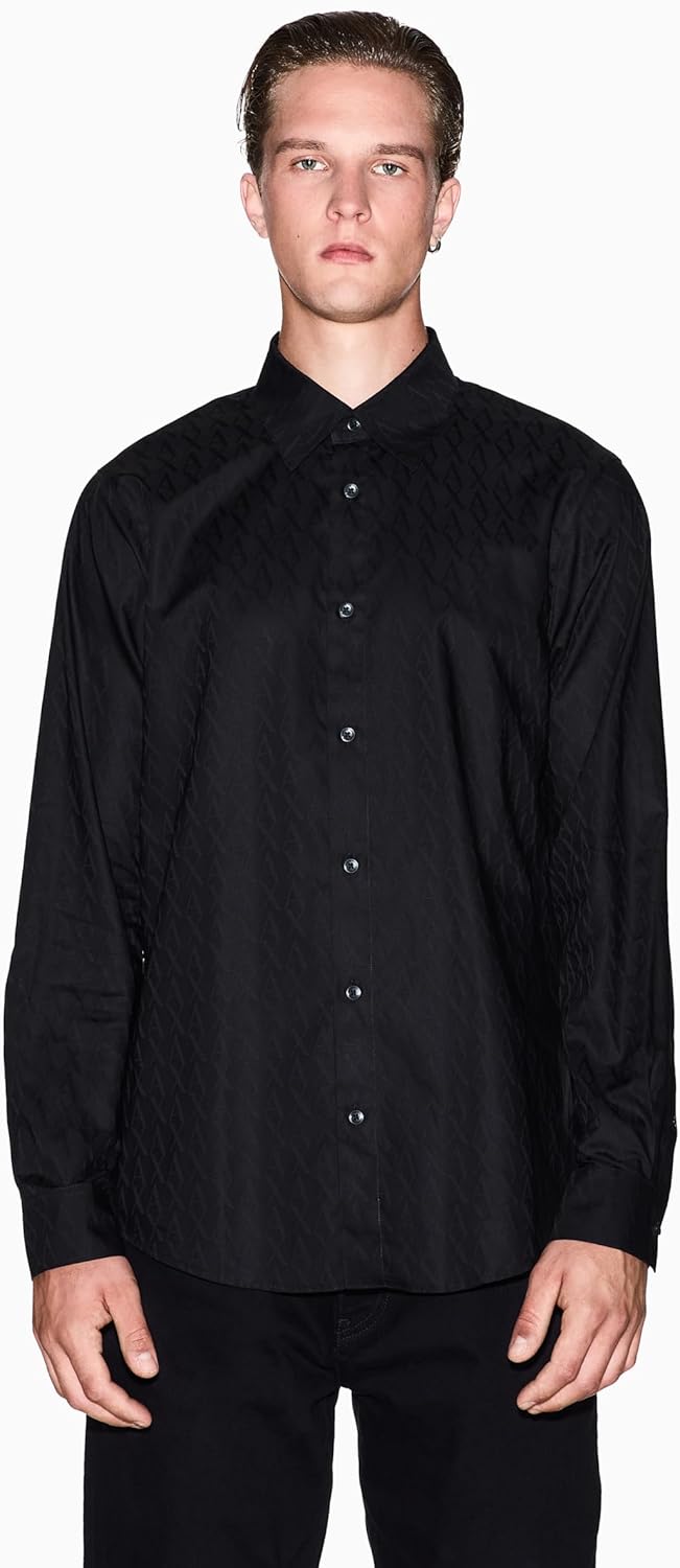 Armani Exchange Mens Long Sleeve Cotton Jacquard Button Down