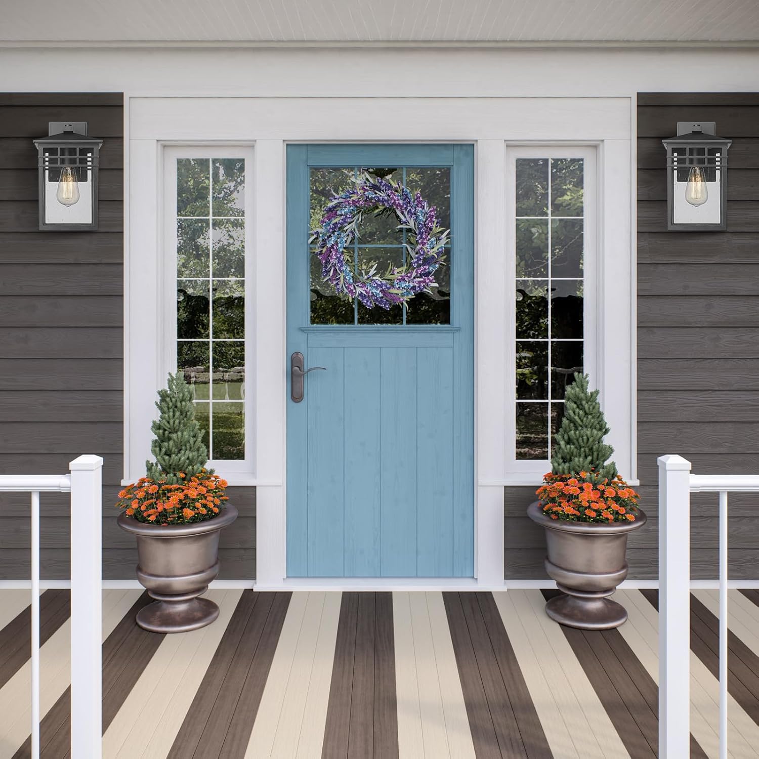 Outdoor Light Fixtures Wall Mount, Modern Farmhouse Exterior Wall Sconces with Seeded Glass for Porch, Waterproof Industrial Craftsman Carriage Lantern Lamp Outside for House Patio Garage,2 Pack