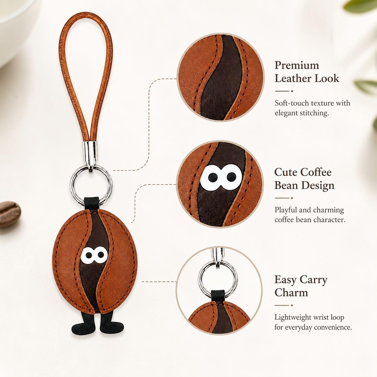Cute Leather Bag Charm for Handbag Tote Bag Pistachio Coffee Beans Funny Keychain for Women image 2
