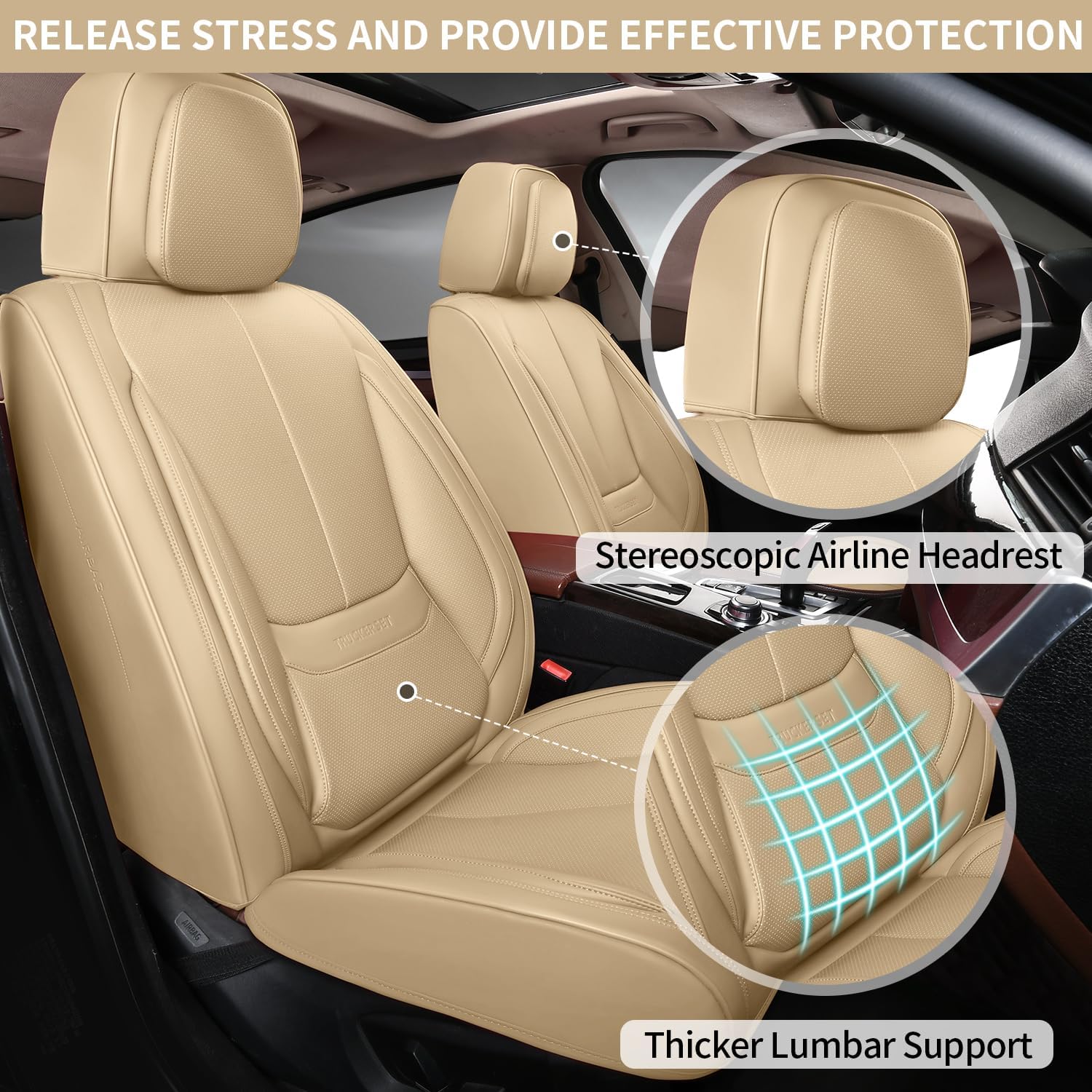 Car Seat Covers, Leather Seat Covers for Cars Full Set, Waterproof and Breathable Suitable for Most SUV/Truck/Sedan/Automotive 5 Pack(Beige)
