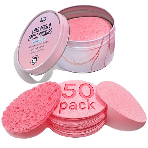 AOA Studio 50 esponjas faciales comprimidas, esponjas cosméticas 100% naturales para limpieza facial, mascarilla exfoliante, quitar para maquillaje, AOA Studio 50 esponjas faciales comprimidas, esponjas cosméticas 100% naturales para limpieza facial, mascarilla exfoliante, quitar para maquillaje,