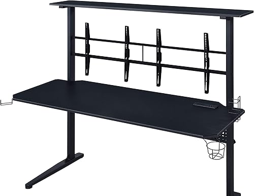 Miniatura 6 de Acme Canzi - Mesa de juegos de madera con 2 soportes de pantalla de metal, color negro