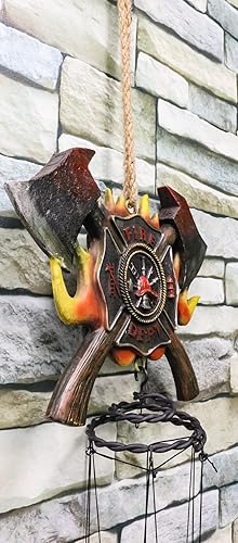 Miniatura 9 de Ebros Gift Cresta de cruz maltesa con hacha de bomberos de doble cruzado, carillón de viento relajante resonante con tubos de metal, decoración de