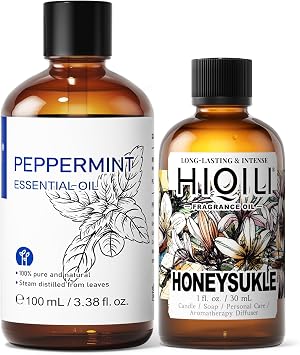 HIQILI 100ML Peppermint Essential Oil & 30ML Honeysuckle Fragrance Oil, for DIY, Diffuser