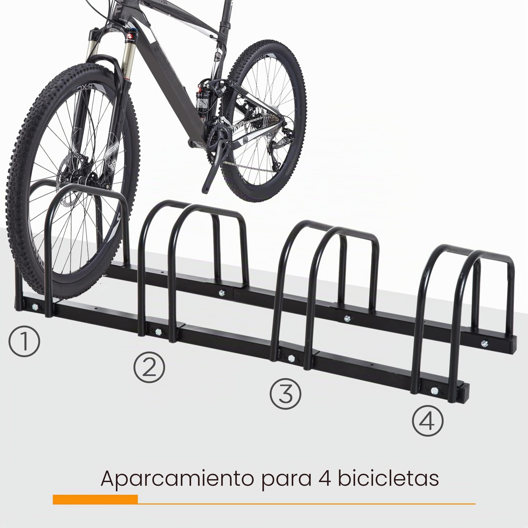 HOMCOM Aparcamiento para Bicicletas Soporte de Acero para Aparcar Bicicletas en el Suelo o Pared Estacionamiento para Interior y Exterior 110x33x27 cm Negro