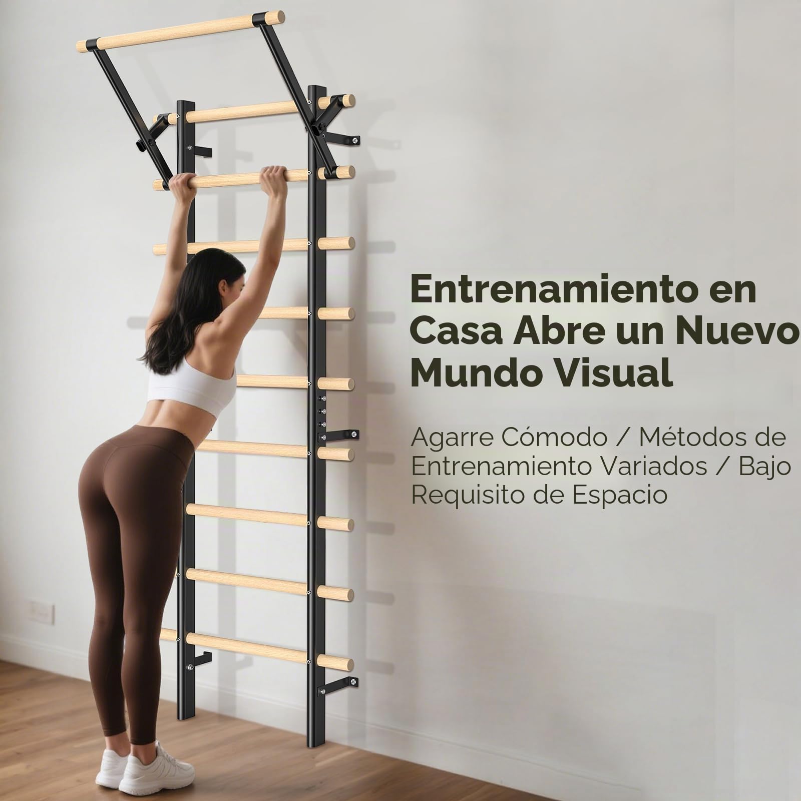 Barra de dominadas y barra de inmersión – 220 cm de madera de haya para montar en la pared – Carga máxima de 250 kg – Para entrenamiento de fuerza, calistenia y rehabilitación para adultos y niños