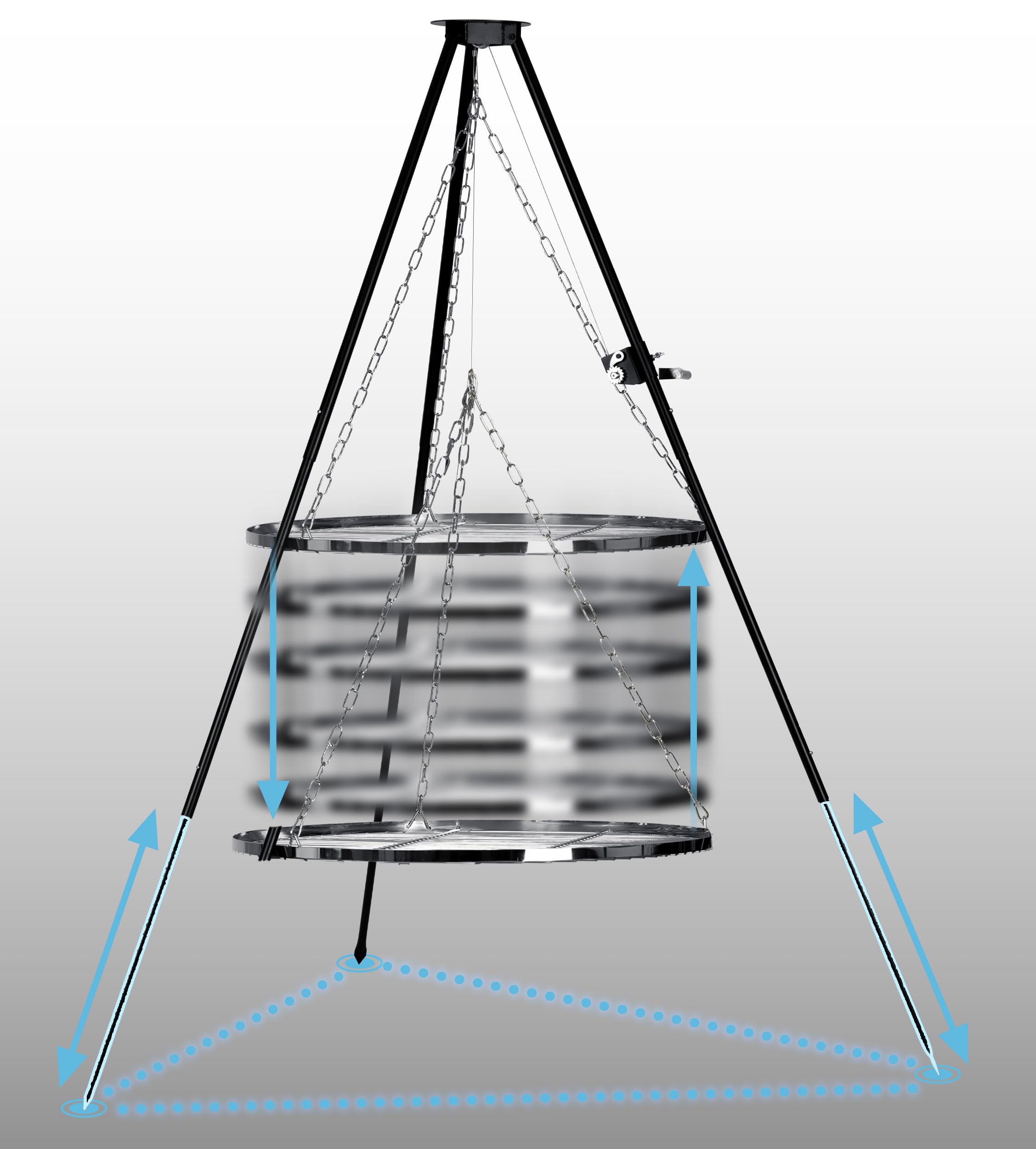 Berdsen Barbecue suspendu trépied 80 cm - Grille de cuisson en acier inoxydable - Hauteur réglable - Acier revêtu par pulvérisation - Noir