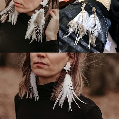 Miniatura 5 de Happy Feather 100 piezas de plumas Saddle Hackle de gallo para manualidades, plumas naturales de cuello de faisán de 5-7 pulgadas, aretes colgantes