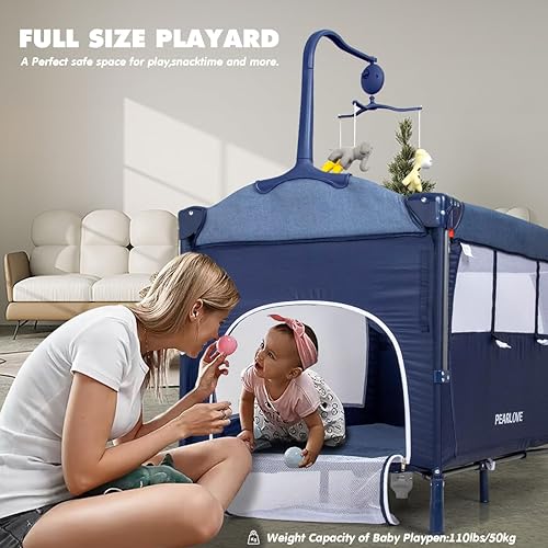 Miniatura 3 de PEARLOVE Cuna de noche para bebé con cambiador de pañales portátil, paquete 5 en 1 y cuna de bebé para recién nacido, colchón, corral, caja de