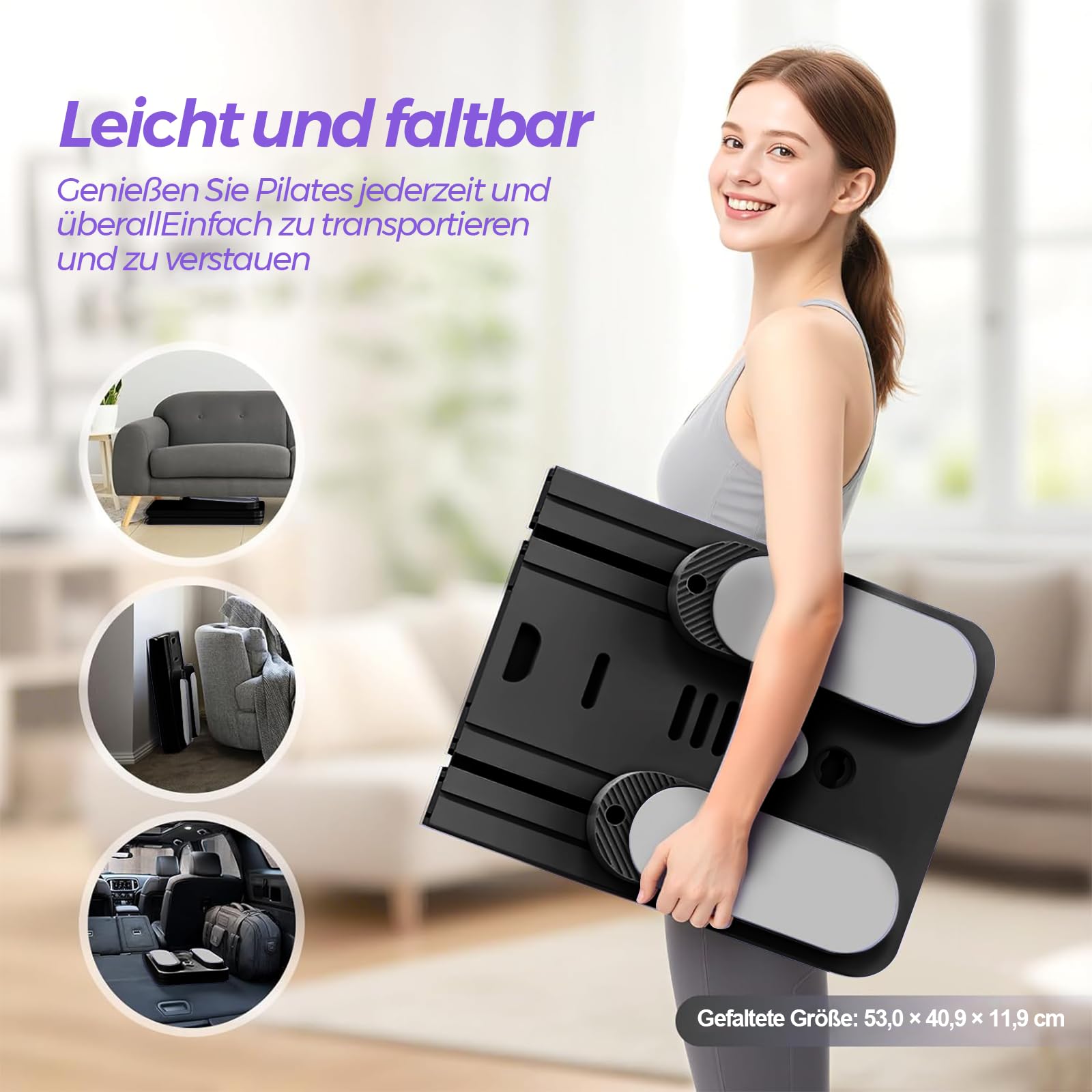 Pilates Board für Zuhause Upgraded, Faltbares Multifunktionales Pilates Reformer, 8-in-1 Pilates Set mit 5er-Set Widerstandsbänder, Automatischem Rückprall & Bauchtrainer, Ganzkörpertraining