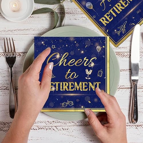 Miniatura 5 de Servilletas de feliz jubilación, 40 unidades, decoraciones de fiesta de jubilación, servilletas de cóctel plegables desechables para hombres y