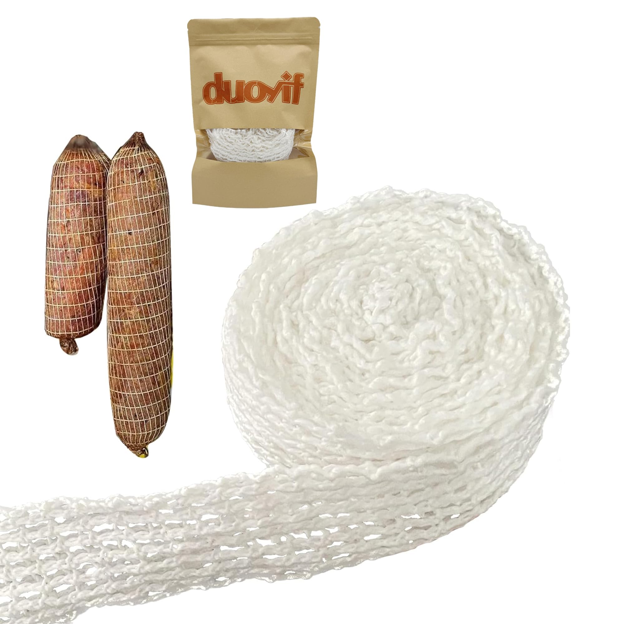 duoyif Fleischnetz Für Rollbraten, Elastisches Bratennetz Kaliber 18, Schinkennetz Fleischnetz Rollbraten Netz, Baumwoll Netz Zum Aufbewahren Trocknen Braten und Kochen von Fleisch (10 Meter)