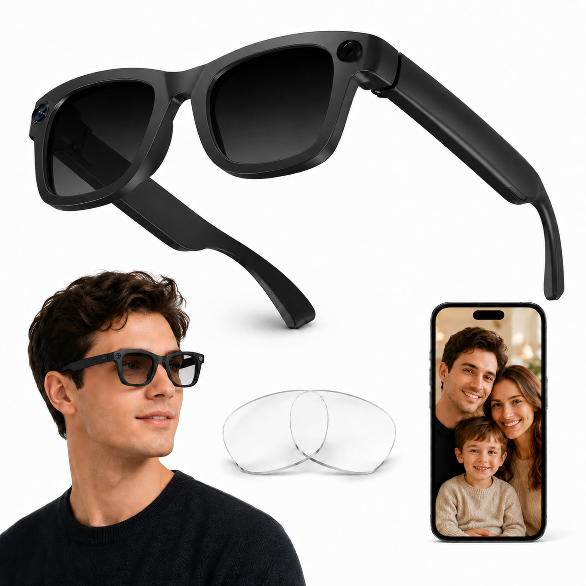 AI Smart Glasses Lunettes Intelligentes avec Caméra Vidéo Appels Bluetooth | Lunettes Connectées IA Caméra 8MP Vidéo 1080P EIS Traduction en Temps Réel Reconnaissance d’Objets IA Musique Vlog et Voyage