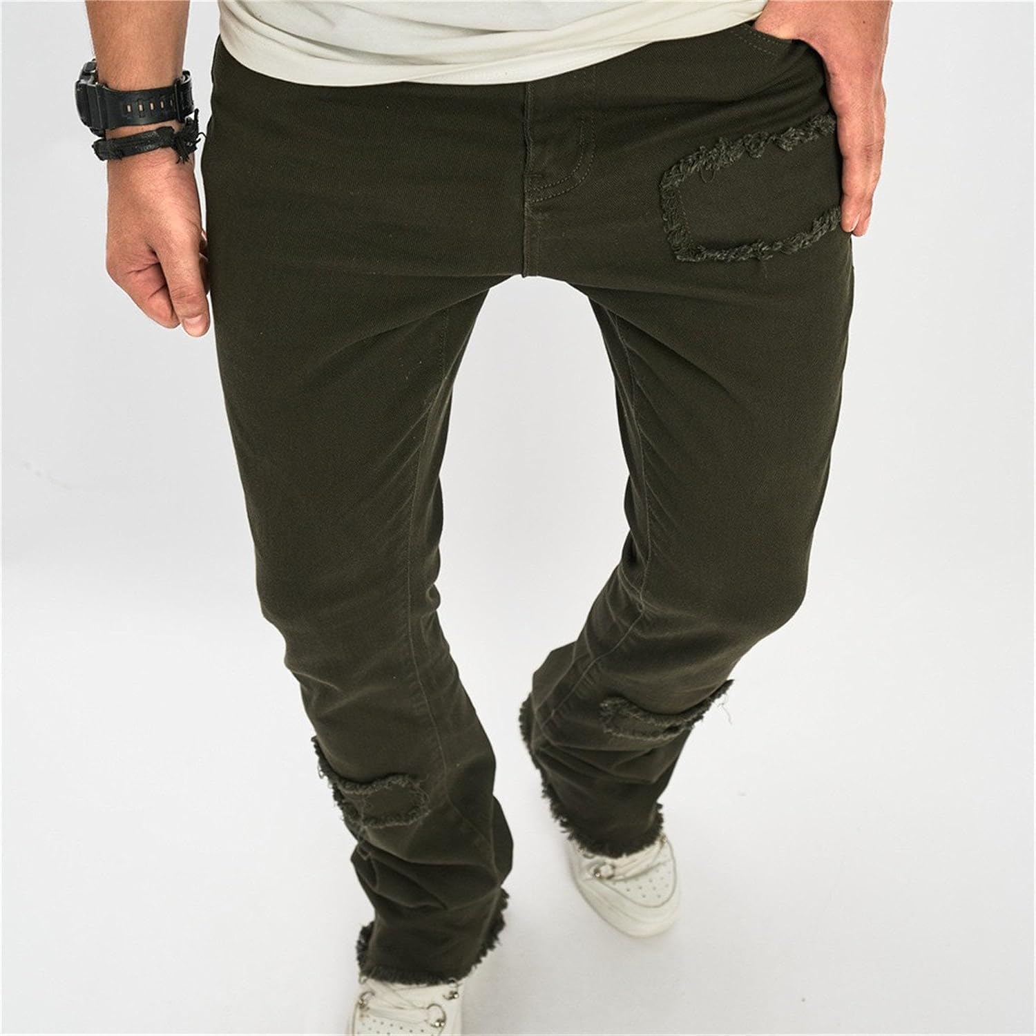 Men's Fit Micro Flared Burrs Jeans Retro Relaxed Bell Bottom Jean Trousers Irregular Sutures Skinny Flare Jean