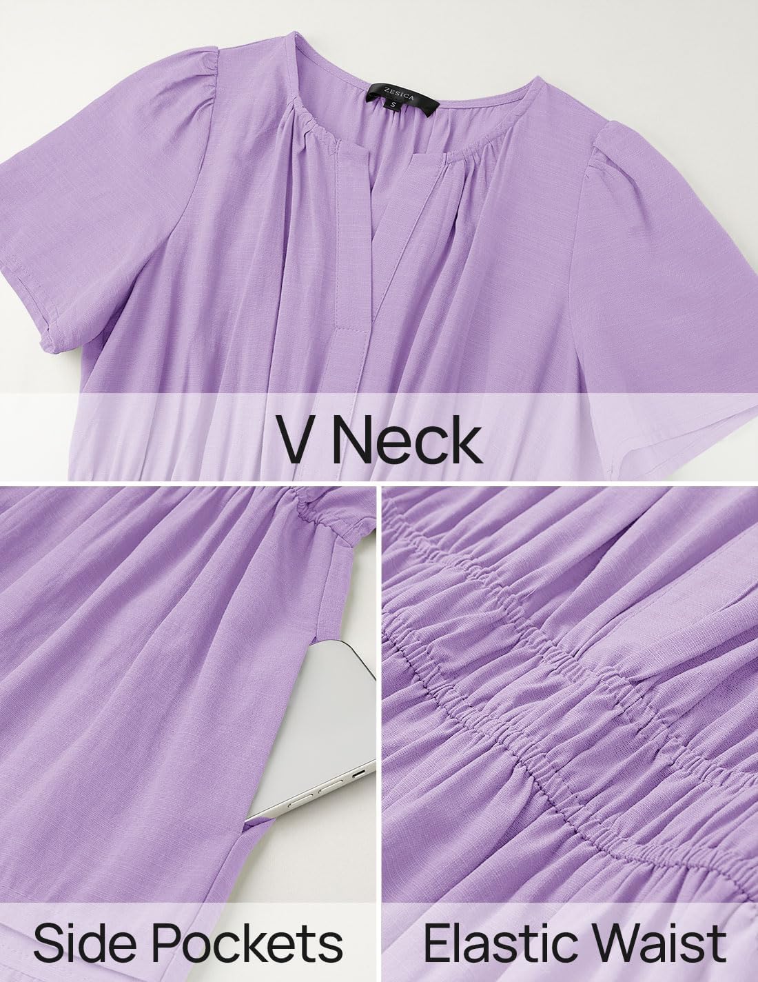 ZESICA Women's Summer Casual Short Sleeve Midi Dresses 2026 V Neck Elastic Waist Tiered Flowy Boho Dress with Pocket - Image 6