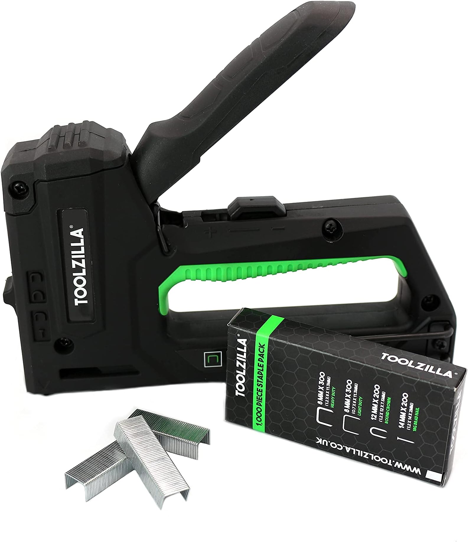 TOOLZILLA 4-in-1 Professional Heavy Duty Staple Gun & 1,000 Staple Selection Pack - Nail Gun for Upholstery, Wood, Wire mesh, Cables and DIY
